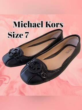 Michael Kors Black Leather MK Logo Ballet Flats, NEW!